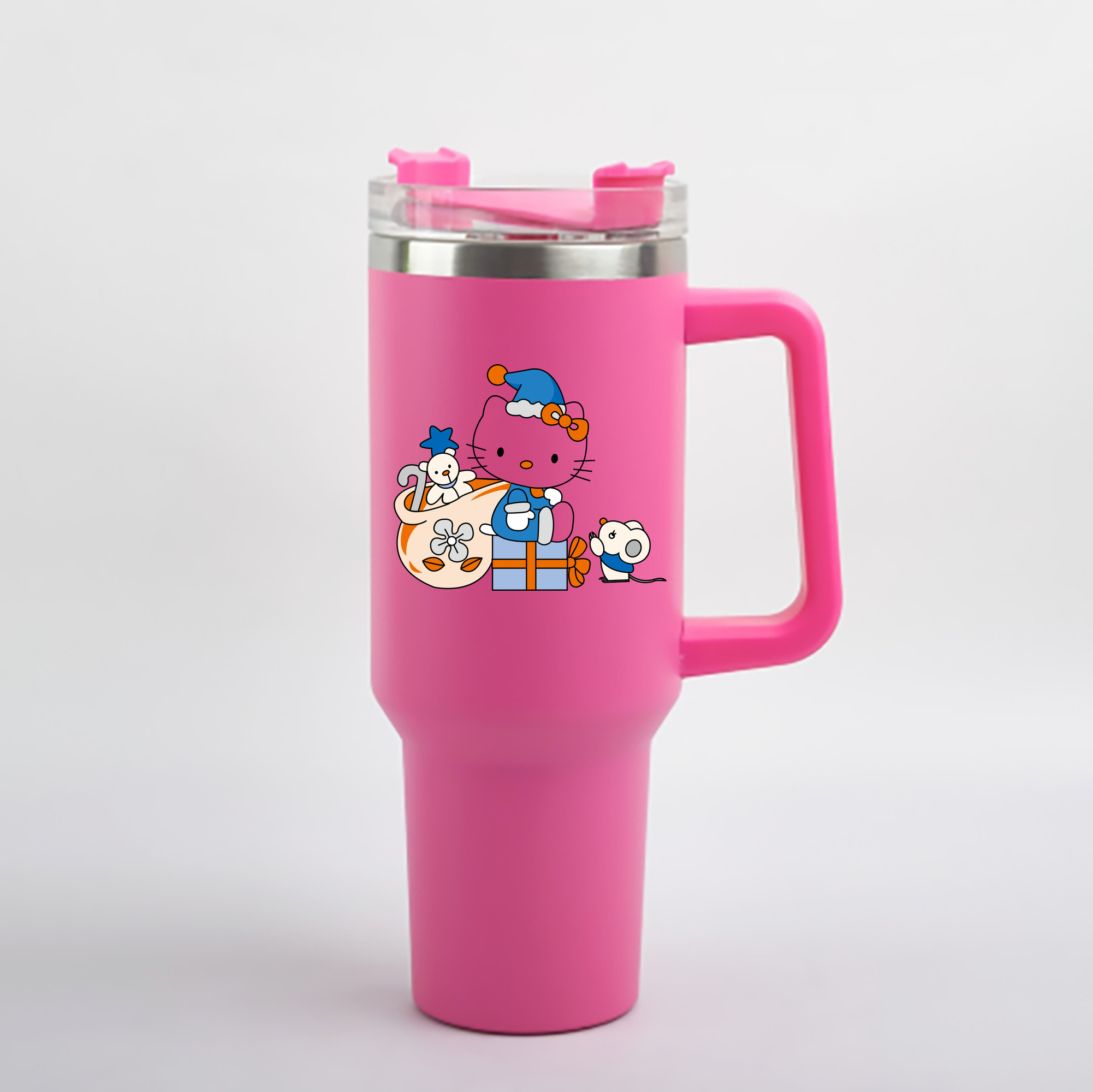 （画像用） Hello Kitty ハローキティ 1200mL車用タンブラー - クリスタルステッカー（プラスチックストロー付き）